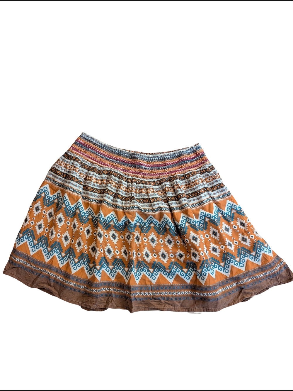 Bohemian Patterned A-Line Skirt in Brown and Teal